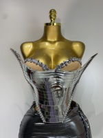 Ensemble deux pièces pour femmes, haut à paillettes, argenté, sexy, pour spectacle sur scène, danseuse, soirée en boîte de nuit, anniversaire, tenue de luxe