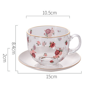 ชุดน้ำ<span class=keywords><strong>ชา</strong></span>/กาแฟแก้ว<span class=keywords><strong>ใส</strong></span>ขอบทองคุณภาพสูง SOLHUI แก้วกาแฟพร้อมจานรอง - Product Image 2