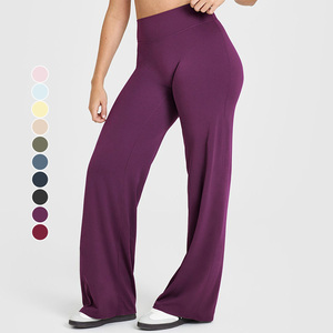 Pantalones de Verano Finos de Tiro Alto para Mujer Corte Recto Acampanado de Pierna Ancha para Yoga Elásticos Sueltos Adelgazantes Sensación Desnuda para Deportes y Fitness - Product Image 3