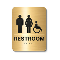 Panneau de signalisation WC commercial moderne personnalisé, conforme ADA, avec braille, installation facile, en plastique durable, à suspendre