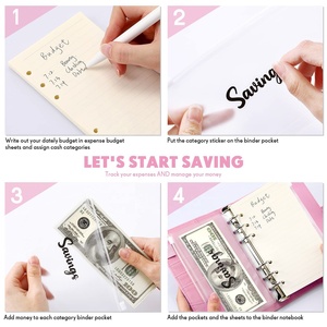 Vente en gros de cartable à anneaux en cuir PU pour budget, design <span class=keywords><strong>original</strong></span>, enveloppe pour monnaie, planificateur de journal - Product Image 6