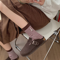 Chaussettes mi-mollet en coton pour femmes avec rayures brodées et contraste de couleur chien, nouvelles chaussettes longues