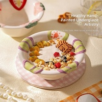 Ensemble de vaisselle en céramique de haute qualité, motif dessin animé mignon, compatible micro-ondes, sous glaçure, comprenant des bols à nouilles et des assiettes plates