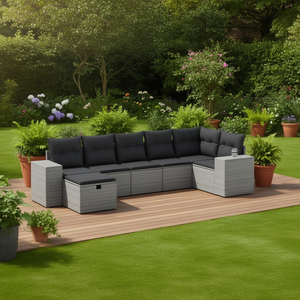 <b>Grey</b> Poly Rattan Garden Sofa Set Steel <b>Frame</b> Outdoor Furniture 6 Seater Contemporary Design - Product Image 2