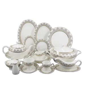 Hot Sale luxury houseware 61pcs round shape set fine bone china dinnerware tableware for wedding,hotel,home,store