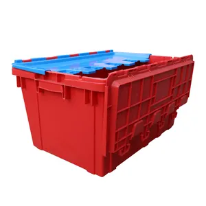 JOIN Large Plastic Crate With Lid Attached Lid Container Logistic Tote Bin With Lock Hole Stackable Nestable plastic crate