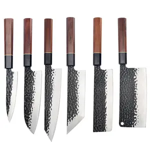 Cuchillo Santoku de Chef de estilo japonés, cuchillo de cocina de acero inoxidable 5CR15 forjado a mano, cuchillo de cocina con mango de palisandro