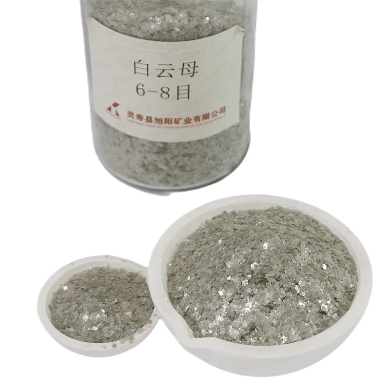 Kasar Muscovite serpihan Mika Harga serpihan putih mica Flakes1-2mm, 1-3mm, 2-4mm