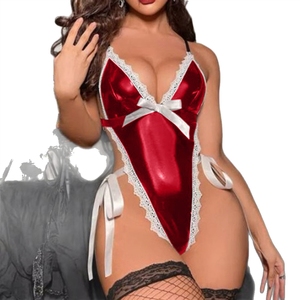 Lingerie Sexy in Pelle Verniciata Nera Stile Europeo e Americano, Tuta Traforata con Perizoma, Costume per Feste di Halloween - Product Image 4