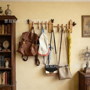 Wooden Wall Mounted <b>Coat</b> Rack Solid <b>Wood</b> <b>Hooks</b> For Clothes Keys Storage Rectangle Durable Entrance Rack - Product Image 3