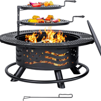 Brasero rond en acier pour l'extérieur avec 2 grilles de cuisson, couvercle pour jardin, feu de joie, patio, pique-nique, barbecue au bois