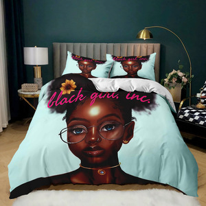 Mỹ Phong Cách 3D In Đôi Bộ Đồ Giường Thiết Lập Màu Đen Cô Gái Thực Vật 100% Polyester 400TC Sợi Nhỏ Polyester Điền Duvet Cover Set - Product Image 2