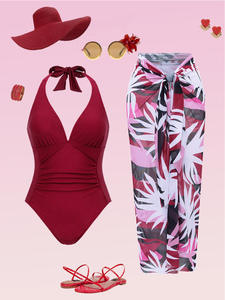 Maillot de bain une pièce à la mode et confortable pour dames avec jupe fluide couvrir les vêtements de plage d'été dos nu - Product Image 3