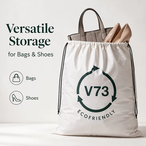Sac à poussière en coton sergé écologique à chevrons pour sacs à main, avec logo personnalisé imprimé, pochette à cordon en coton pour chaussures et vêtements - Product Image 4