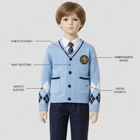 Kinder-Strickjacke im Argyle-Stil mit Ärmeln im Argyle-Design, weiche Baumwollmischung, Schuluniform, Anzüge für Jungen und Mädchen, 2–12 Jahre, TV, Film, Bühne, Tanz