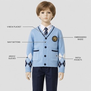 Suéter de Punto Tipo Cárdigan para Niños, Estilo Argyle, Mangas con Diseño de Rombo, Mezcla de Algodón Suave, Uniformes Escolares para Niños y Niñas de 2 a 12 Años, para TV, Películas, Teatro, Baile - Product Image 5