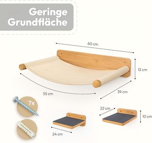 Ensemble de hamac mural pour chat - 1 hamac et 2 plateformes en bois massif et mobilier mural en sisal pour chat pour grimper sur les murs - Product Image 3