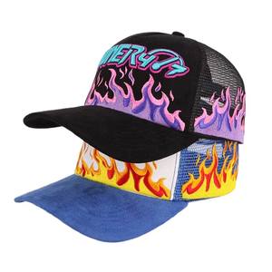 कस्टम y2k स्ट्रीटवियर आग लौ कढ़ाई ट्राकर हैट मेष बैक स्नैपबैक कैप - Product Image 2