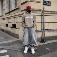 Sweat à capuche unisexe oversize épais en molleton de coton et polyester, coupe streetwear, épaules tombantes, personnalisable avec logo, uni et vierge