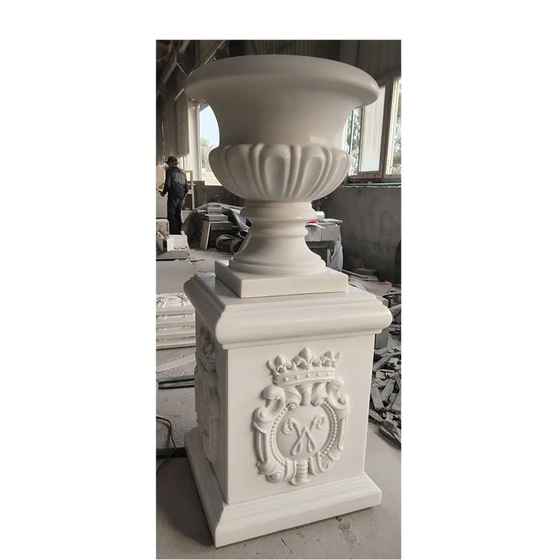 庭の像中国の白い翡翠大理石の石の彫刻植木鉢