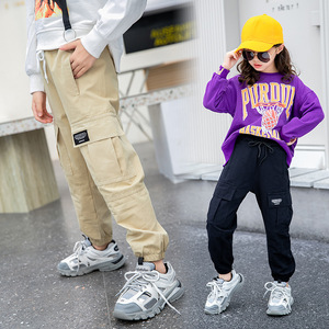 Importation de produits en Chine Nouveau pantalon <span class=keywords><strong>noir</strong></span> kaki de couleur unie Pantalon <span class=keywords><strong>cargo</strong></span> en jean pour filles et enfants - Product Image 1