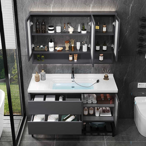 ตู้ห้องน้ำสีดำสุดหรู ตู้กระจกอัจฉริยะ อ่างล้างหน้าสีขาว ตู้แขวนผนัง - Product Image 2