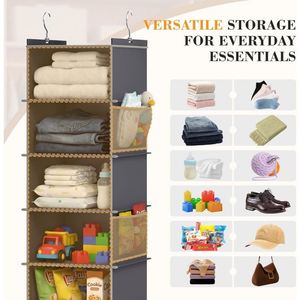 8-Tier <b>Large</b> Capacity Non-Woven Hanging Closet Organizer -Sturdy Iron Frame and Mesh Side Pocket Space Saving <b>Wardrobe</b> Storage - Product Image 3