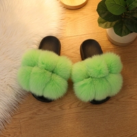 Sandales d'été pour femmes en fourrure de renard avec pompon, semelle en caoutchouc, style claquettes, pour l'extérieur