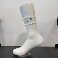Chaussettes personnalisées de haute qualité, mignonnes, unies, douces, respirantes, en coton, avec double volant fleuri, pour femmes et filles, pour le printemps et le quotidien