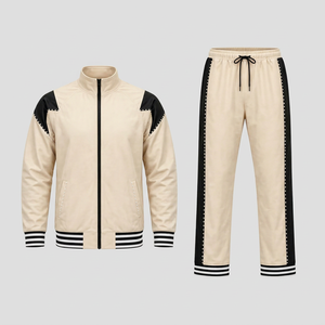 Ensemble de survêtement personnalisé pour homme, deux pièces, avec fermeture éclair intégrale, de haute qualité, vierge, pour l'échauffement et le jogging, avec bordure rayée, vêtements de sport - Product Image 1