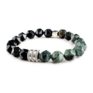 Bracelet en acier inoxydable de luxe pour hommes perles de pierres précieuses en œil de tigre naturel motif géométrique croisé pour les occasions de mariage religieuses - Product Image 3