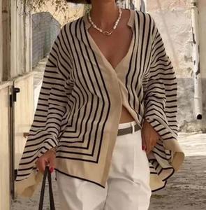 Camisa de Mujer Enyami con Botones, Cárdigan Holgado a Rayas, Estilo Casual de Negocios, Blusa Elegante de Manga Larga - Product Image 1