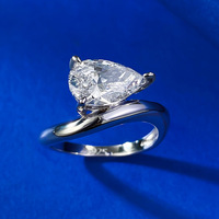 Design de bague en zircon goutte à goutte de style Ins, bague en argent S925 Zircon simple de 2 carats à la mode