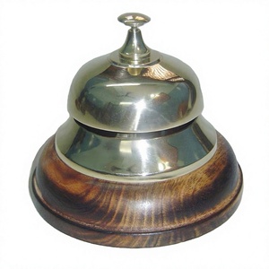 <b>Decorative</b> High Shinny Brass Table Bell Office Desktop Display Calling Bells Brass Tabletop Luxury Bell With Wooden Base - Product Image 1