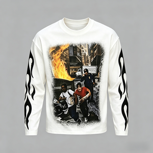 Camiseta Personalizada <span class=keywords><strong>de</strong></span> <span class=keywords><strong>Hombre</strong></span>, Premium, 100% Algodón, Estilo Urbano, con Estampado Gráfico, Lavada, Hip Hop, Manga Larga - Product Image 1