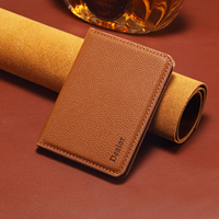 Dompet Kartu Kulit PU Tekstur Litchi Kasar Multi-Fungsi dengan Gesper Magnetik, Kompatibel dengan Ponsel dan Casing Magnetik