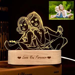 Nueva Lámpara de Noche Acrílica 3D Personalizada de 3 o 1 Colores, Estilo Dibujo Lineal, para Regalo de Boda/San Valentín/Día de la Madre/Navidad/Familiar - Product Image 2