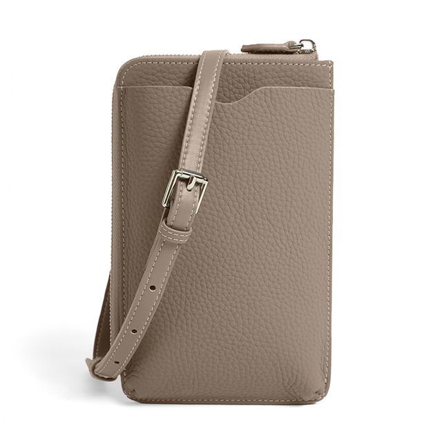 Unique Design Customized Logo Fashion Long Crossbody Genuine Leather Cell RFID Blocking Small Card Holder Canvas Zipper Closure