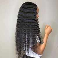 Perruques de Cheveux Humains Brésiliens Vierges Entières à Dentelle HD Ondulées Bouclées, Dentelle Frontale Transparente pour Femmes Noires