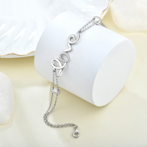 YILUN Bracelet à breloques Love Script en argent sterling 925 avec pierres CZ Bracelet à double chaîne pour <span class=keywords><strong>femme</strong></span> - Product Image 5
