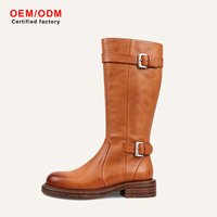 Bottes Chelsea hautes en cuir véritable poli à la main, mi-mollet, style équestre britannique rétro, bottes de chevalier, bottes en cuir de style western pour femme