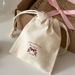 Recyclable Cotton Doubled <b>Drawstring</b> <b>Pouch</b> Custom Logo Printed Muslin Dust Bag - Product Image 1