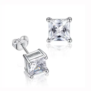 Tùy Chỉnh 925 Sterling Silver Square Công Chúa Cắt Cz Cubic Zirconia <span class=keywords><strong>Stud</strong></span> Earrings - Product Image 1