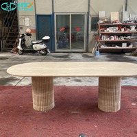 Table à manger ovale cannelée en marbre travertin beige HZX pour salon