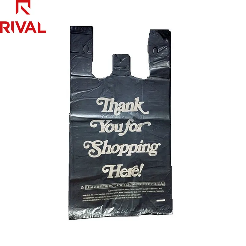 Wholesale Cheap Custom Biodegradable Thank You Bags Compostable T-shirt Carrier Bag Shopping Black Plastic Grocery Bag