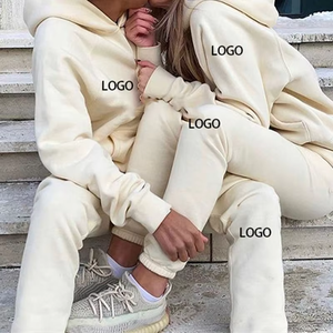 Survêtement unisexe en coton épais, sweat à capuche uni et pantalon de jogging, personnalisable avec logo, décontracté et ample pour la course - Product Image 2