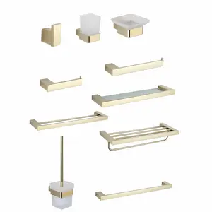 Bathroom accessories towel bar single pole SUS304 paper towel rack stainless steel brushed gold wool towel rack set