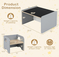 Ensemble de table et chaises pour enfants 3 pièces, tout en un, en bois, style Montessori, avec tableau noir, étagères de rangement pour la maison, l'école