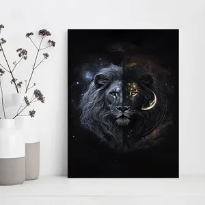Black and White Lion Moon Posters and Prints Animal Canvas Wall Art Modern Home Decor Wall Picture Painting