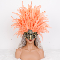 Masque vénitien antique personnalisé en or avec coiffe en plumes, masque de costume de luxe pour carnaval, festival du Mardi Gras